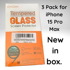 QsmQam Tempered Glass Screen Protector for iPhone 15 Pro Max
